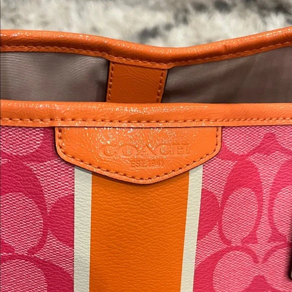 Coach Vibrant Pink and Orange Signature Tote - Picture 2 of 7